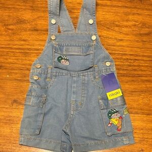 Nikaki 3T kids Blue Denim Overalls with football Patches - NWT